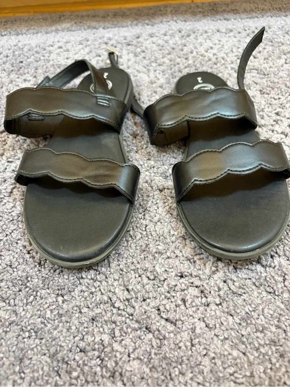 wonder nation Black Scalloped Double-Strap Girls' Sandals